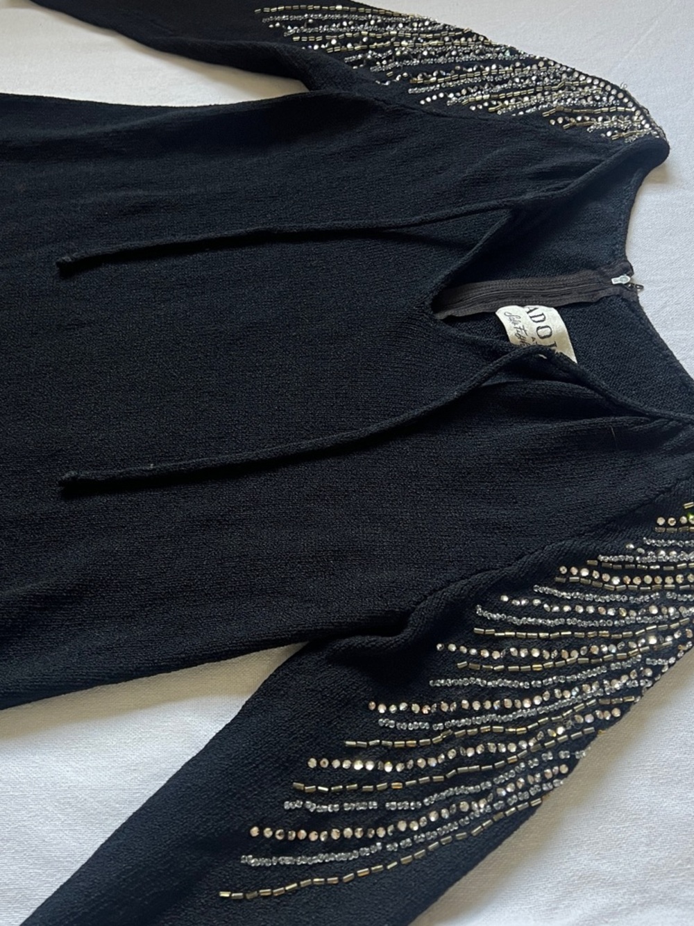 VTG Adolfo Saks Beaded Shoulder Tunic Dress 70s 80s Editorial Glam - Picture 8 of 8